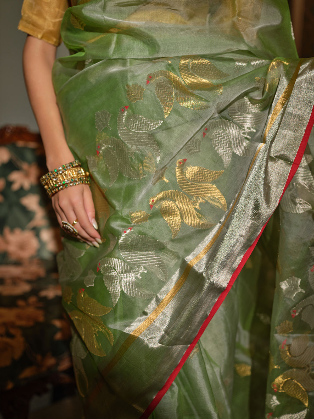 Chitrangada - Sage Green Chanderi Katan Silk Handloom Saree