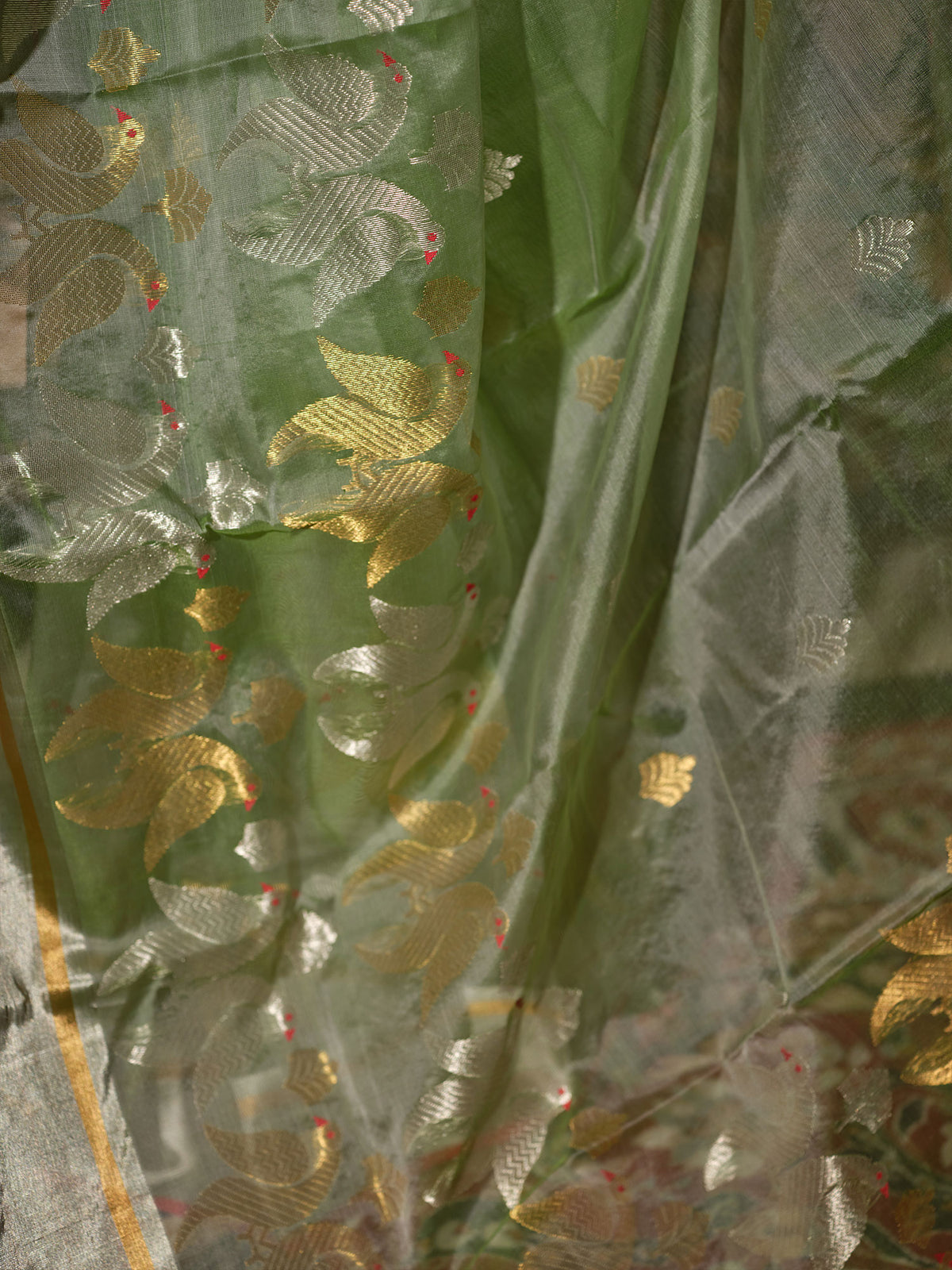 Chitrangada - Sage Green Chanderi Katan Silk Handloom Saree