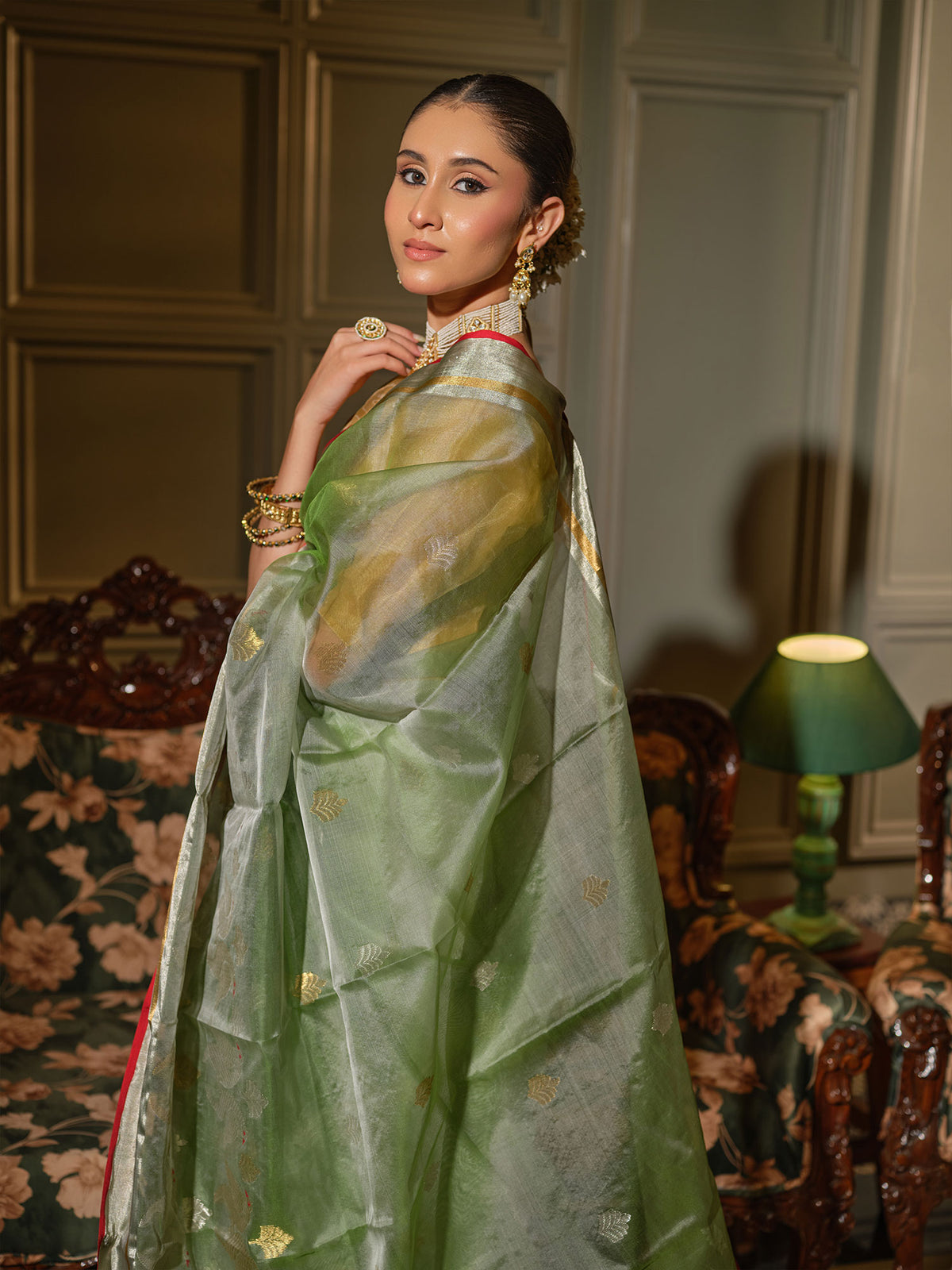 Chitrangada - Sage Green Chanderi Katan Silk Handloom Saree