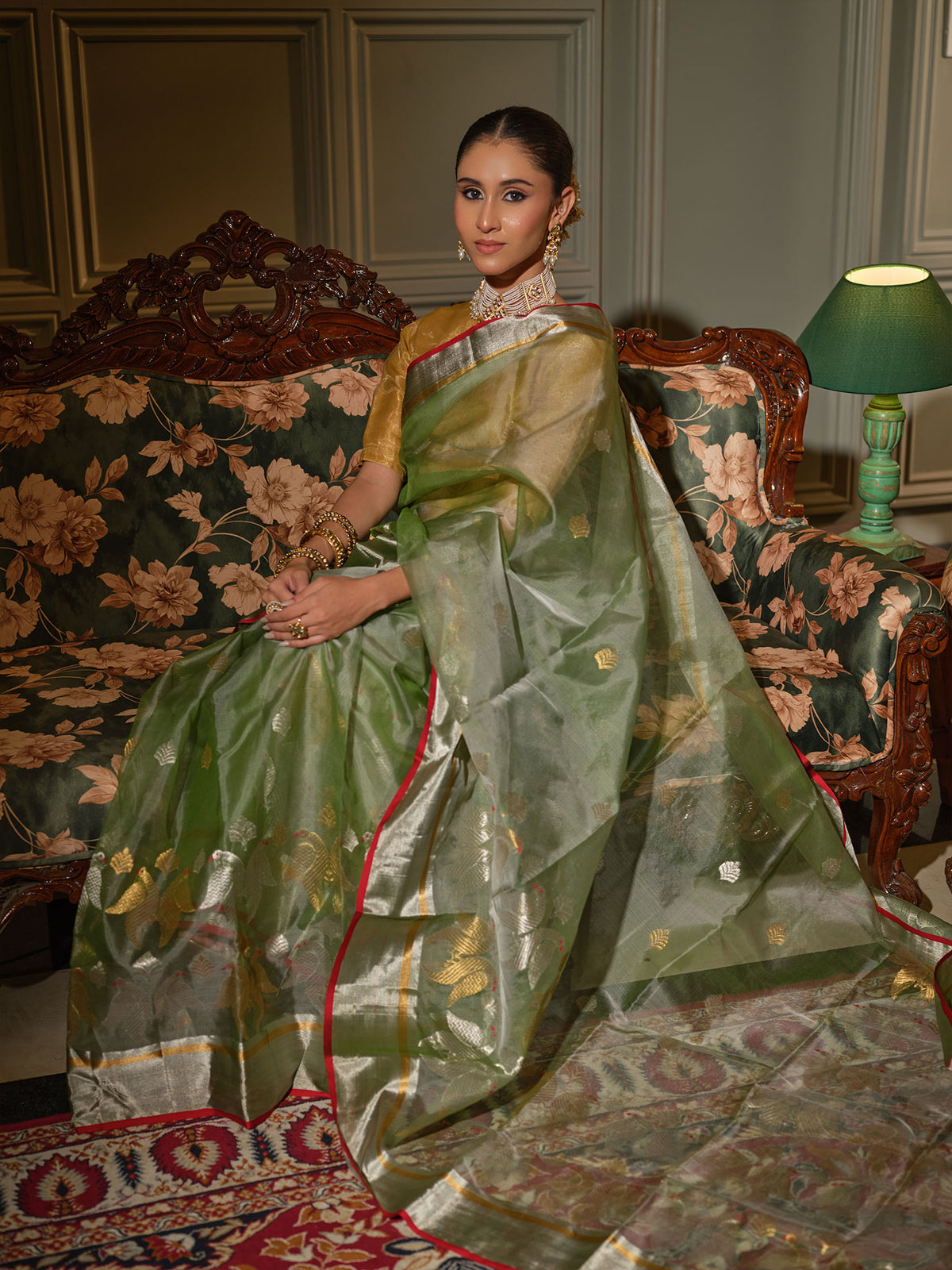 Chitrangada - Sage Green Chanderi Katan Silk Handloom Saree