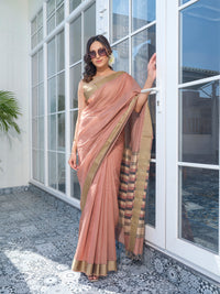 Dusky Rose Maheswari Cotton Silk and Tussar Jute Saree