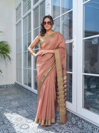 Dusky Rose Maheswari Cotton Silk and Tussar Jute Saree