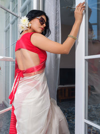 Red and White Maheswari Cotton Silk Saree