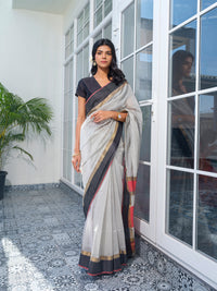 Black and White Maheswari Cotton Silk Saree