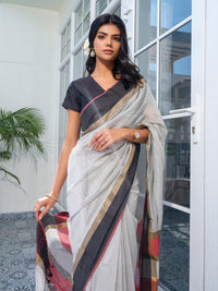 Black and White Maheswari Cotton Silk Saree