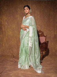 Pastel Green Maheshwari Cotton Silk Handloom Saree with Zari