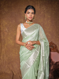 Pastel Green Maheshwari Cotton Silk Handloom Saree with Zari