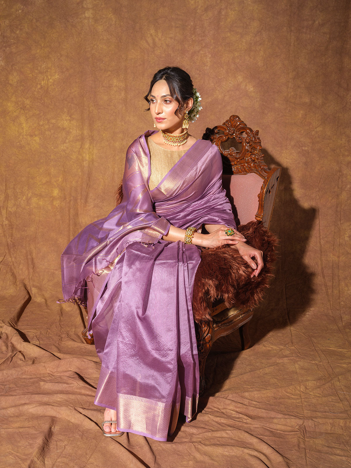 Lavender Maheshwari Cotton Silk Handloom Saree with Zari