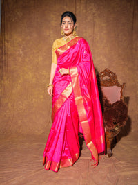 Fuchsia Pink Maheshwari Cotton Silk Handloom Saree with Zari