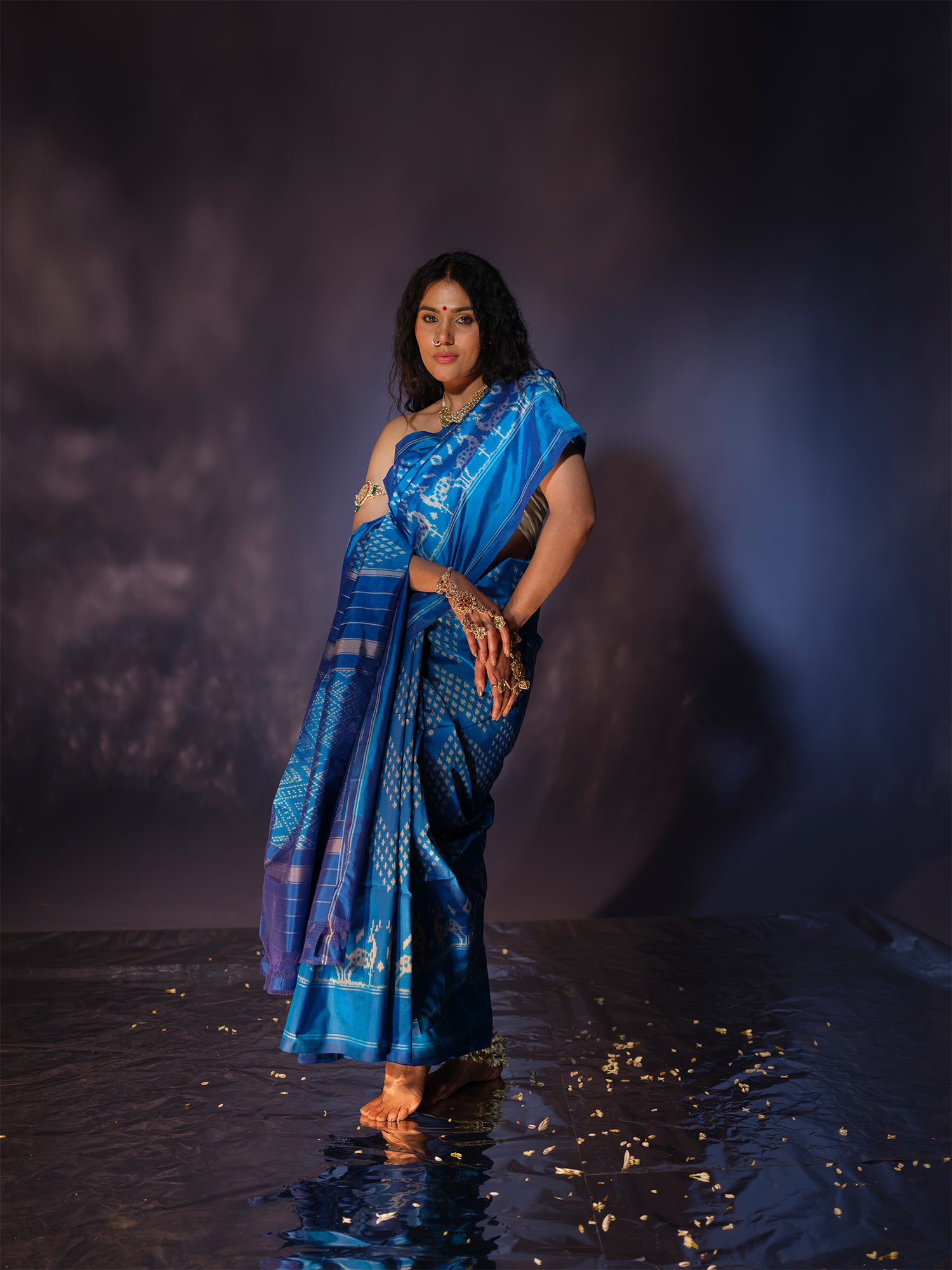 Krishna - Bright Blue Ikat Silk Saree
