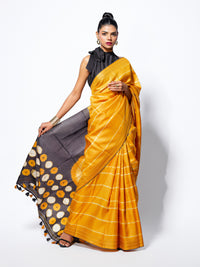 Golden Glow - Mustard Yellow Tussar Kantha Shibori Handloom Saree