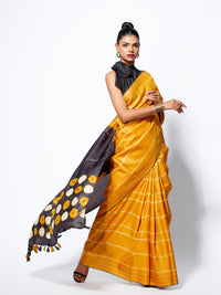 Golden Glow - Mustard Yellow Tussar Kantha Shibori Handloom Saree