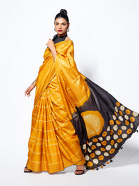 Golden Glow - Mustard Yellow Tussar Kantha Shibori Handloom Saree