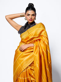 Golden Glow - Mustard Yellow Tussar Kantha Shibori Handloom Saree