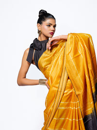 Golden Glow - Mustard Yellow Tussar Kantha Shibori Handloom Saree
