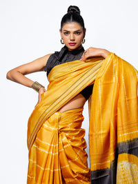 Golden Glow - Mustard Yellow Tussar Kantha Shibori Handloom Saree