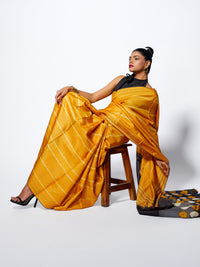 Golden Glow - Mustard Yellow Tussar Kantha Shibori Handloom Saree