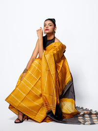 Golden Glow - Mustard Yellow Tussar Kantha Shibori Handloom Saree