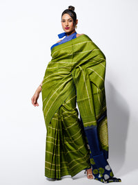 Monsoon Whisper - Olive Green Tussar Kantha Shibori Handloom Saree