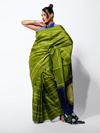Monsoon Whisper - Olive Green Tussar Kantha Shibori Handloom Saree