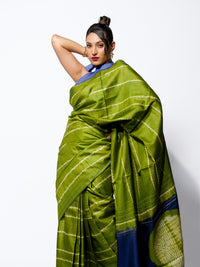 Monsoon Whisper - Olive Green Tussar Kantha Shibori Handloom Saree