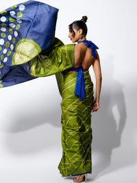 Monsoon Whisper - Olive Green Tussar Kantha Shibori Handloom Saree