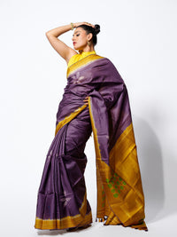 Morning Haze - Lavender Tussar Kantha Shibori Handloom Saree