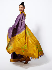 Morning Haze - Lavender Tussar Kantha Shibori Handloom Saree