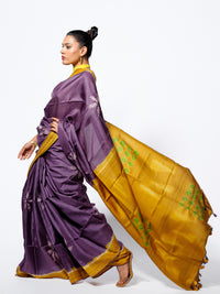Morning Haze - Lavender Tussar Kantha Shibori Handloom Saree