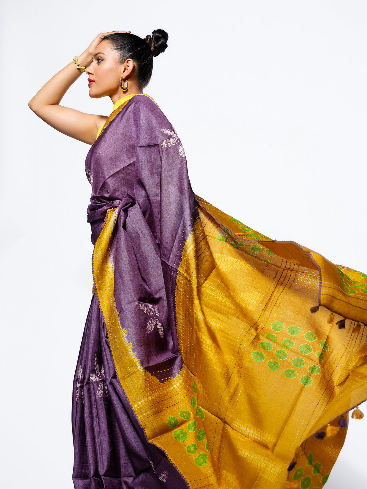 Morning Haze - Lavender Tussar Kantha Shibori Handloom Saree