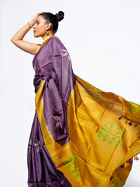Morning Haze - Lavender Tussar Kantha Shibori Handloom Saree