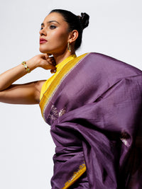 Morning Haze - Lavender Tussar Kantha Shibori Handloom Saree