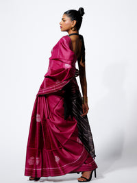 Twilight Bloom - Wine Pink Tussar Kantha Shibori Handloom Saree