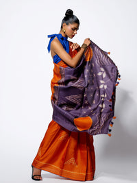 Rising Flame - Burnt Orange Tussar Kantha Shibori Handloom Saree