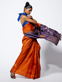 Rising Flame - Burnt Orange Tussar Kantha Shibori Handloom Saree