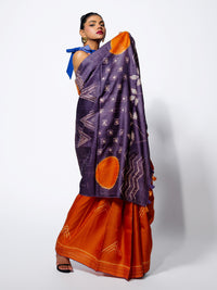 Rising Flame - Burnt Orange Tussar Kantha Shibori Handloom Saree