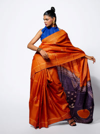 Rising Flame - Burnt Orange Tussar Kantha Shibori Handloom Saree