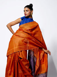 Rising Flame - Burnt Orange Tussar Kantha Shibori Handloom Saree