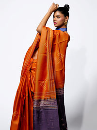 Rising Flame - Burnt Orange Tussar Kantha Shibori Handloom Saree