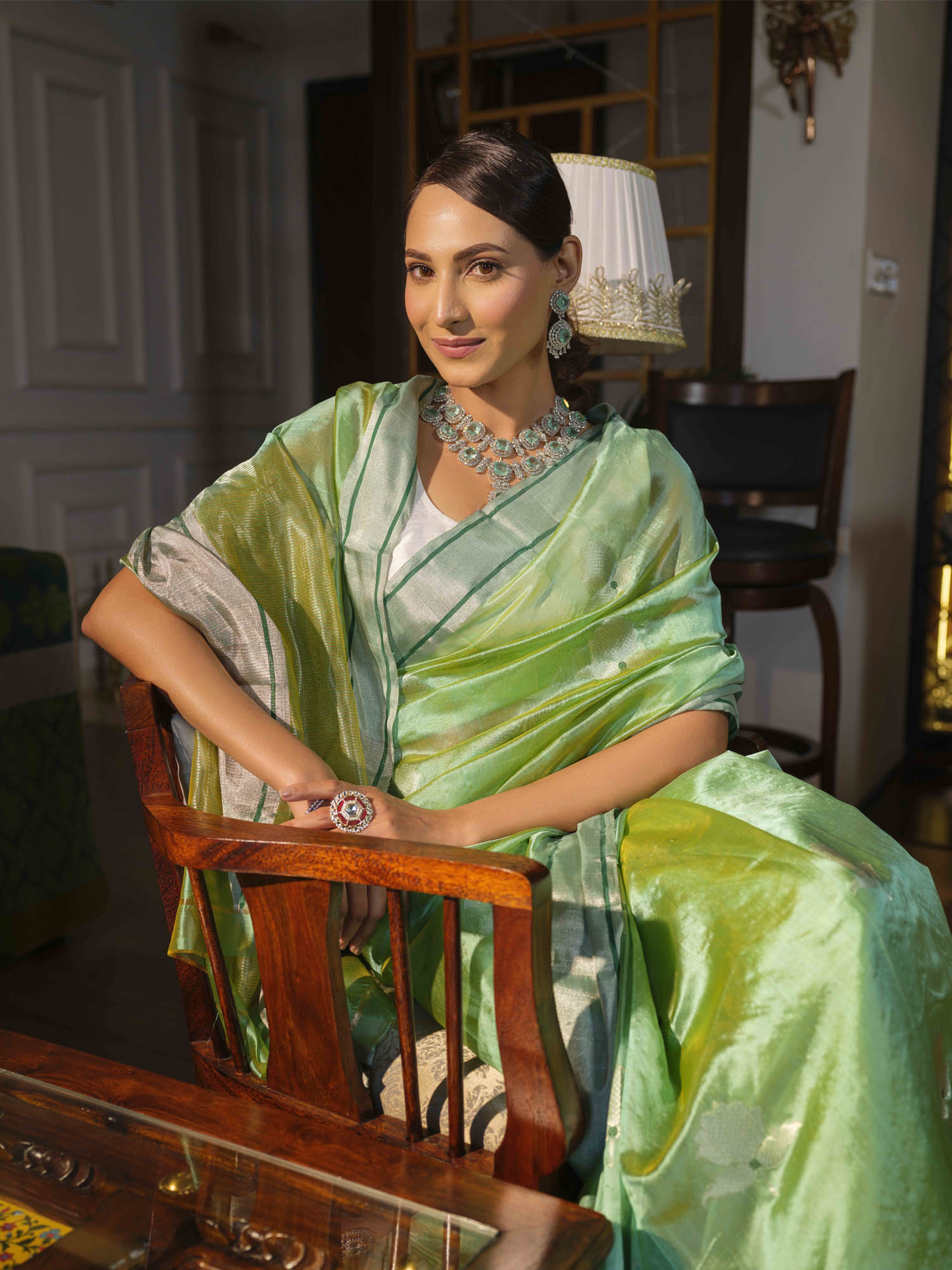 Rewa Mint Green Pattu Silk Chanderi Saree With Silver Motif – Mrida