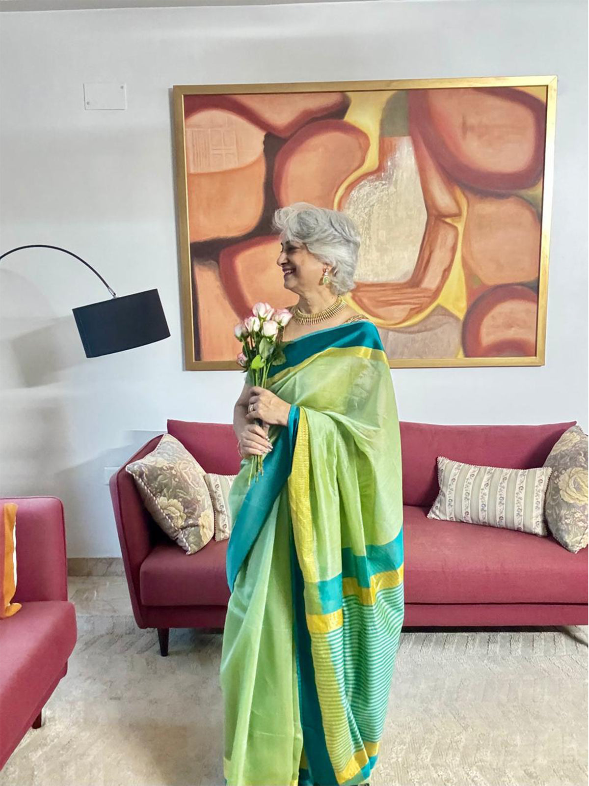 Mint Green Maheshwari Cotton Silk Saree with Resham