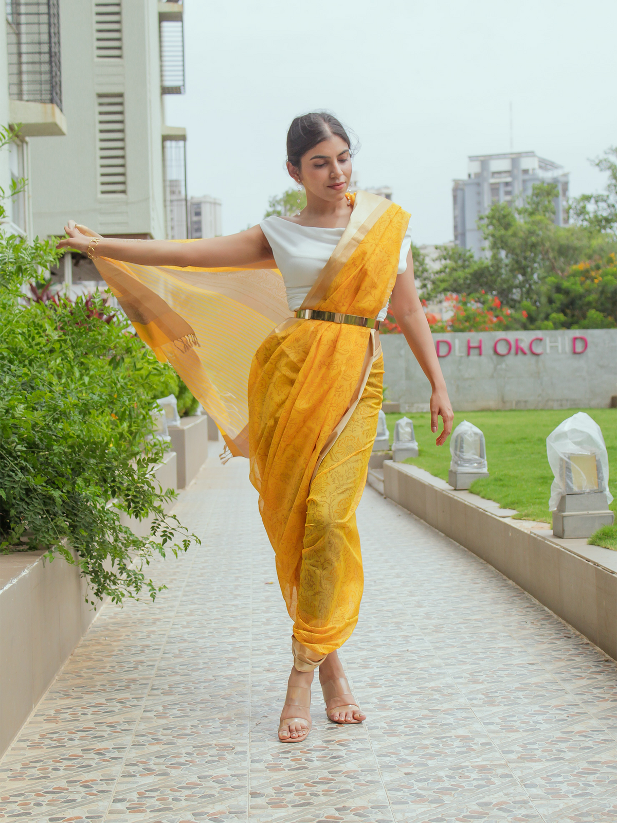 Yellow Handloom Maheshwari Saree