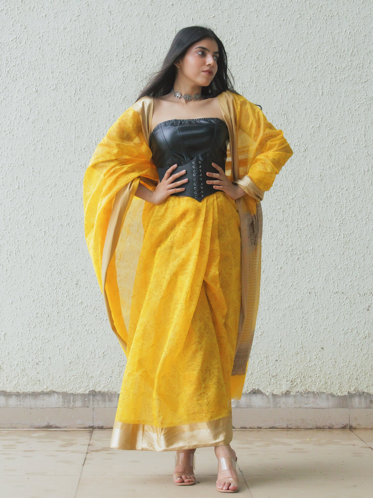 Yellow Handloom Maheshwari Saree