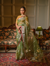 Chitrangada - Sage Green Chanderi Katan Silk Handloom Saree