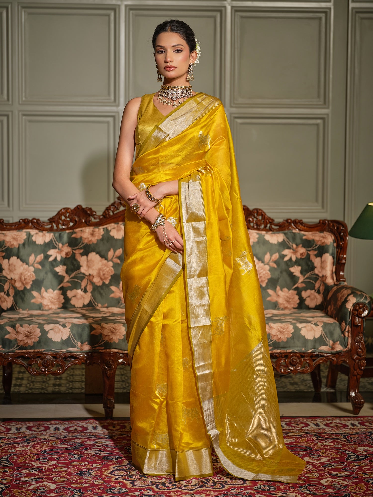 Nandini - Marigold Yellow Chanderi Pattu Silk Handloom Saree