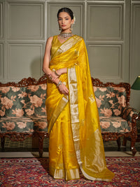 Nandini - Marigold Yellow Chanderi Pattu Silk Handloom Saree