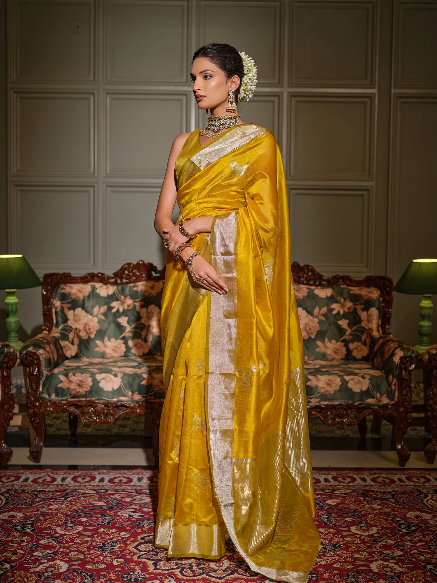 Nandini - Marigold Yellow Chanderi Pattu Silk Handloom Saree