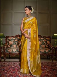 Nandini - Marigold Yellow Chanderi Pattu Silk Handloom Saree