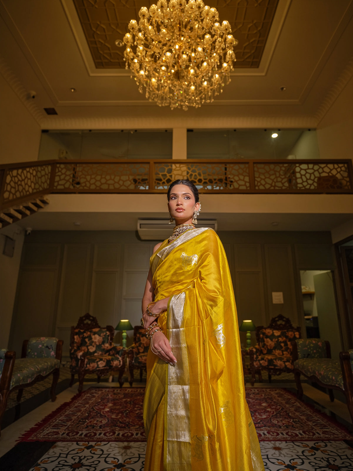 Nandini - Marigold Yellow Chanderi Pattu Silk Handloom Saree