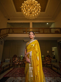 Nandini - Marigold Yellow Chanderi Pattu Silk Handloom Saree